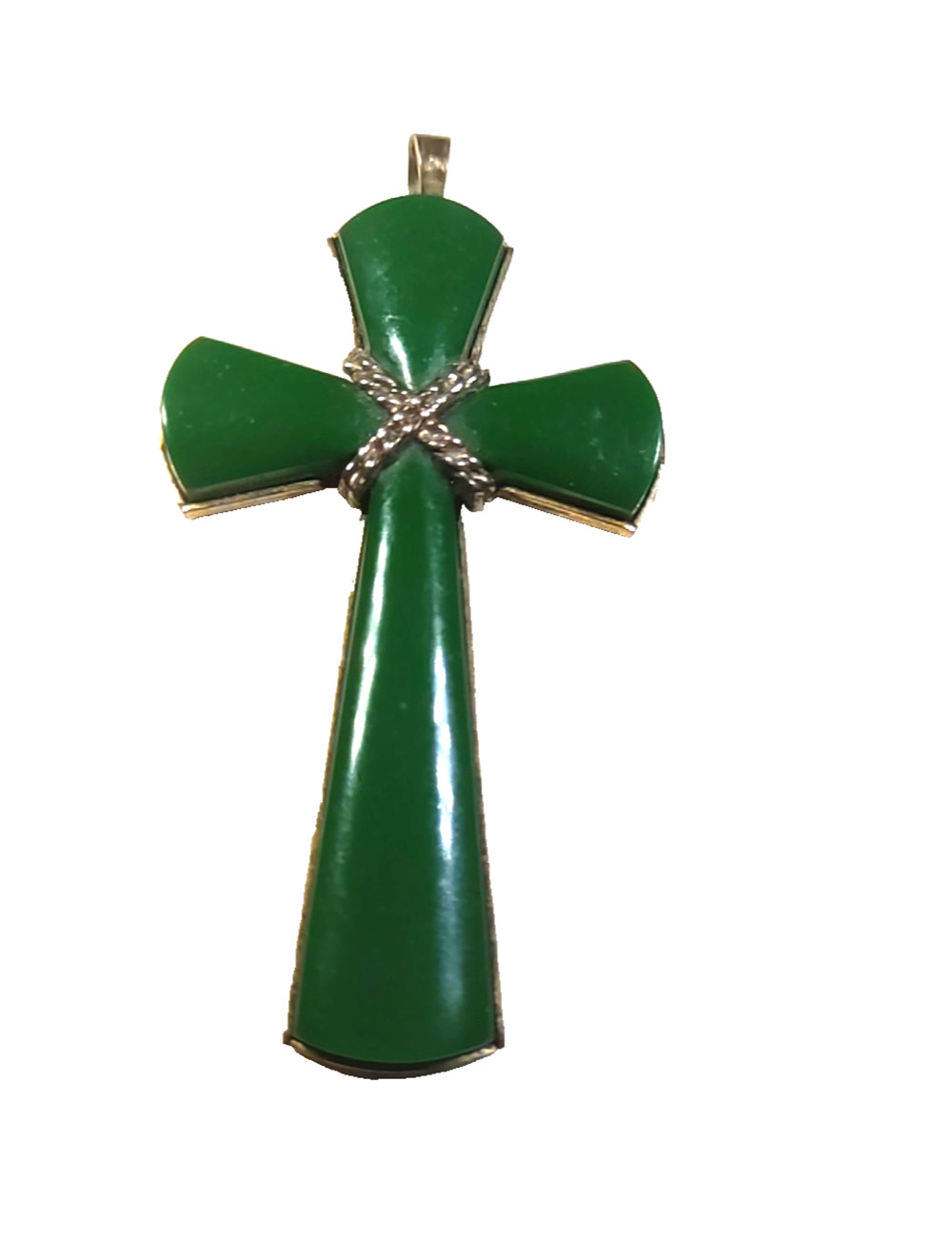 Cross Pendant Green Stone ? Gold Tone
